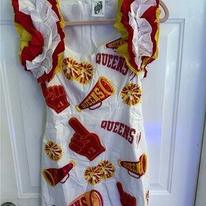 QUEEN OF SPARKLES One of a Kind Red, Yellow, Gold White Mini Dress